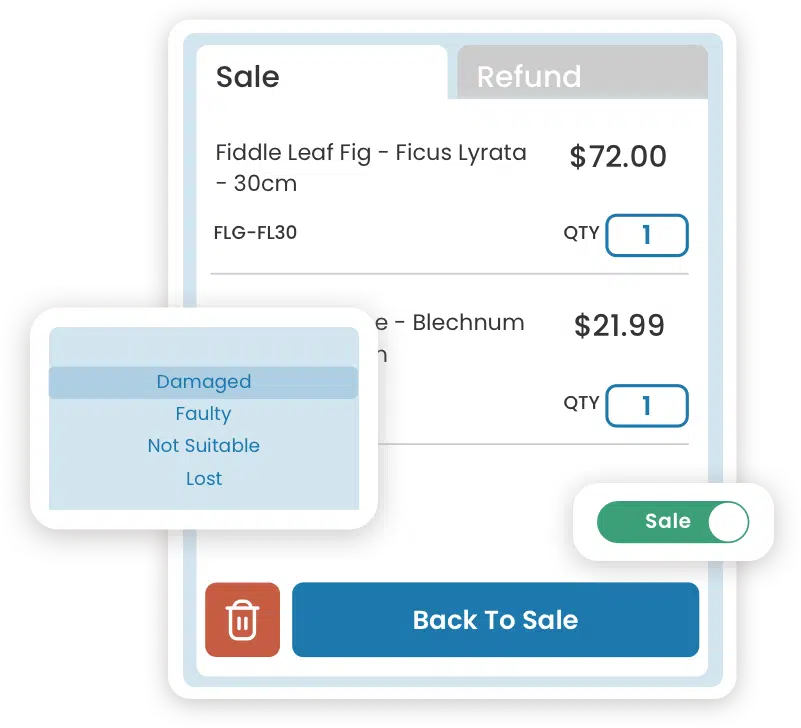 Spenda screen showing sale and refund screen